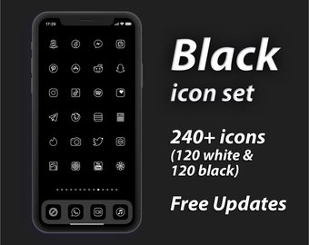 240+ Iconos iOS negros y blancos / Pantalla de inicio minimalista / estética negra / estética blanca / iOS 14 Iconos de la aplicación / tema icono del iPhone 12