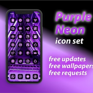 Purple Neon iOS 14 App Icons | ios14 icon | aesthetic icons | Purple app icons | Purple neon homescreen covers | Mauve icon theme | Lilac