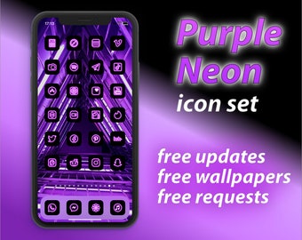 Purple Neon iOS 14 App Icons / ios14 icono / iconos estéticos / iconos de la aplicación púrpura / Purple neon homescreen covers / Mauve icon theme / Lilac