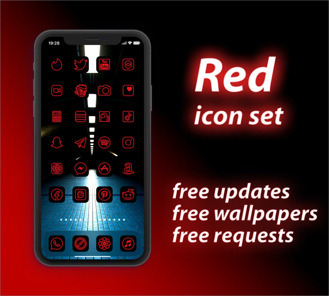 Red iOS 14 App Icons home screen aesthetic icons 200 Etsy