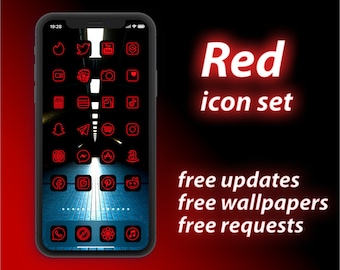 Rojo iOS 14 Iconos de la aplicación, iconos estéticos de la pantalla de inicio, más de 200 iconos rojos y negros de la pantalla de inicio, portadas de iconos de la aplicación iPhone, tema del icono de la aplicación iOS14