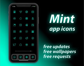 240+ Green Black iOS 14 App Icons | iPhone 12 icon pack | Minimalist aesthetic icons | Mint Green homescreen icons | iOS14 icon covers