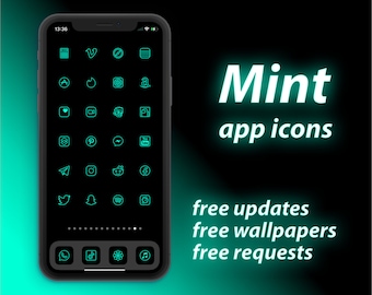 240+ Verde Negro iOS 14 Iconos de la aplicación / paquete de iconos de iPhone 12 / Iconos estéticos minimalistas / Iconos de pantalla de inicio verde menta / iOS14 portadas de iconos