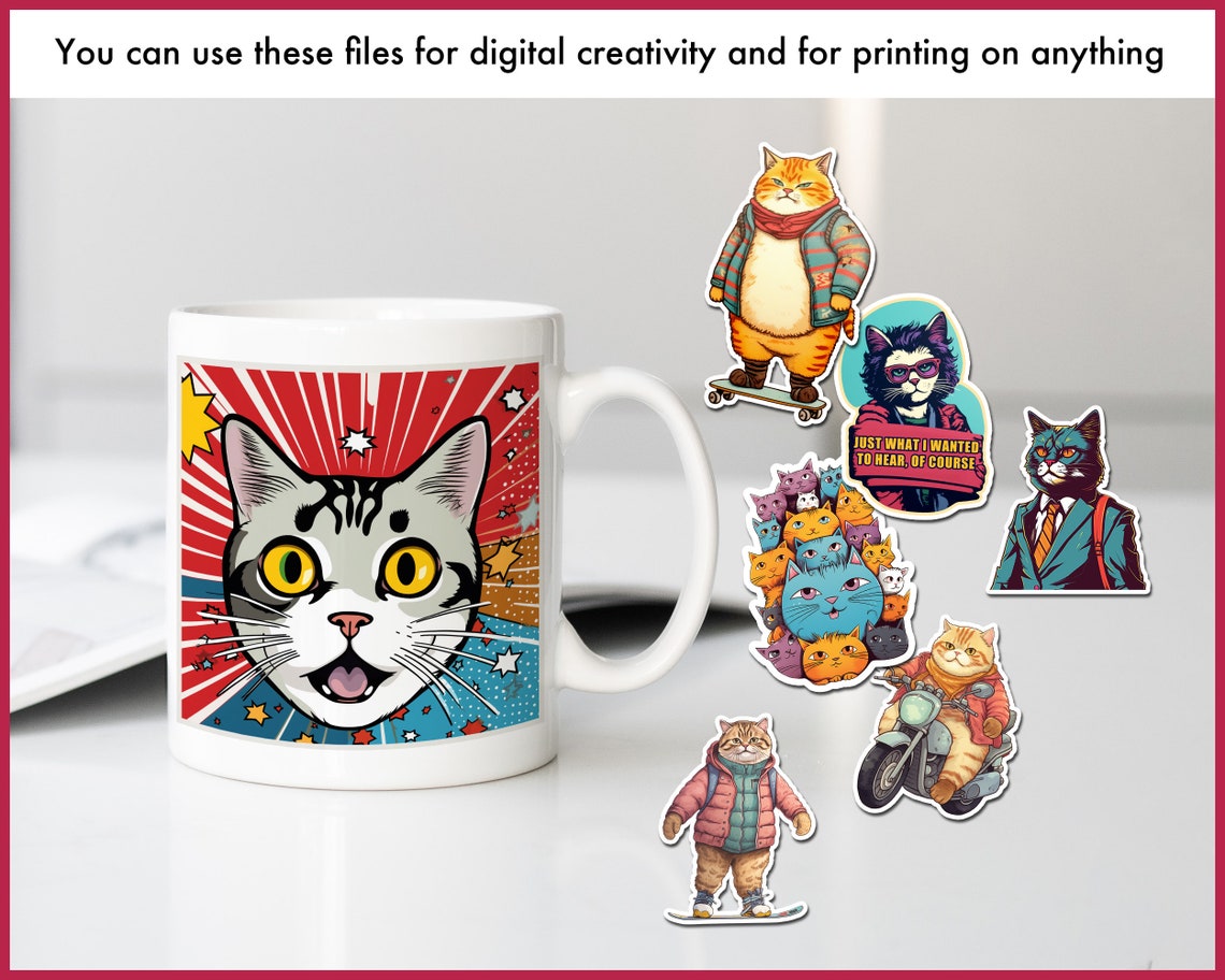 Fun Sticker Cat Leader Cat Lovers Bundle, 100 Stickers PNG, Cat Lady Gift, Sticker Pack Varied ...