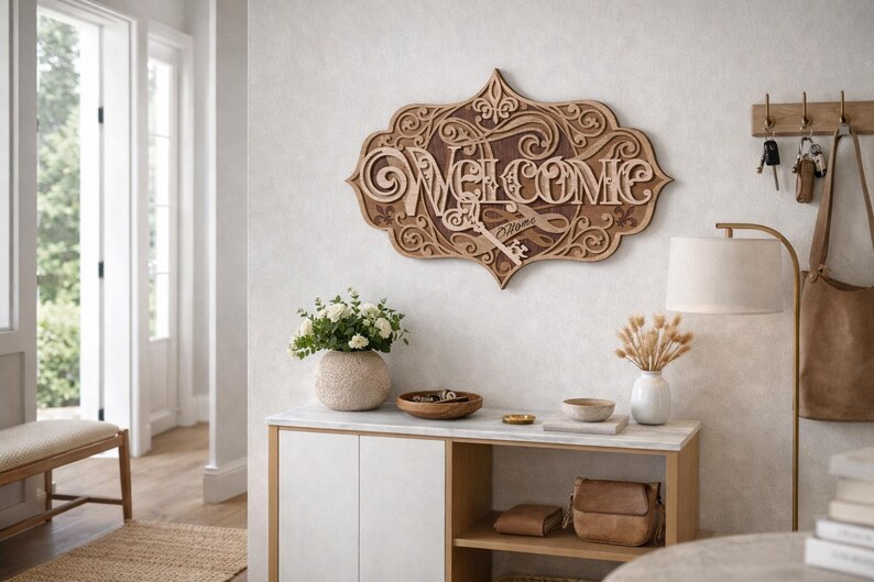 Welcomesign Revit Laser Cut Welcome Sign SVG, Vintage Ornate Layered Wood Sign File, DXF ...