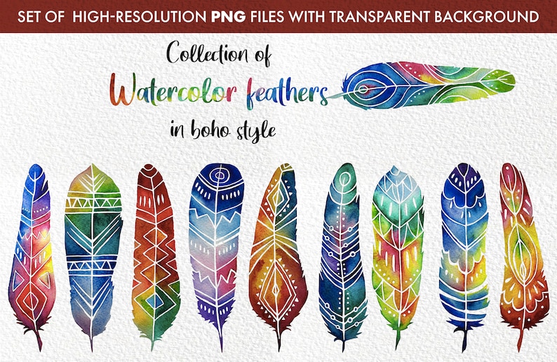 Feather Watercolor Clipart, Feather Set, Home Decor, Digital Feathes ...