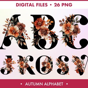 Schwarzes Monogramm Buchstabe Aquarell Herbst Blume, Floral Alphabet Clipart, Initiale mit Herbstblumen Clip Art, Kartenherstellung, Digitales Papiermodell