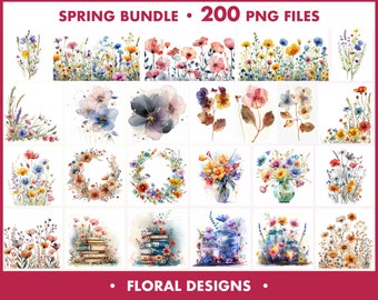 Watercolor Floral Clipart PNG, Botanical aesthetic for small business, flower corner frame, Spring Clipart, Card Making, Digital Paper Craft
