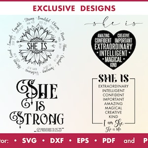 Ella es fuerte SVG, Versículos de la Biblia, proverbios 31:25 svg, Diseño religioso, Ella es SVG, SVG motivacional, Girasol svg, Inspirador svg png