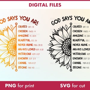 Sunflower Inspiration SVG, You are Inspiration SVG, Sunflower SVG, Bible Verse, Christian quote, God says you are, Motivational phrases svg