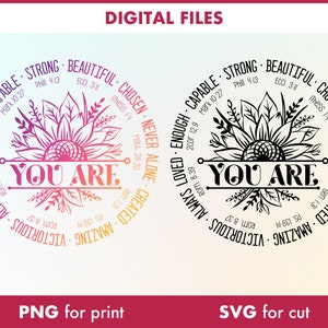 Jesteś inspiracją SVG, słonecznikiem SVG, wersetem biblijnym, chrześcijańskim projektem sublimacji, cytatem chrześcijańskim, natychmiastowym pobraniem, frazami motywacyjnymi