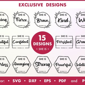 Woman Affirmation SVG, She is SVG, flowers svg, floral wreath svg, Christian Bundle, motivational SVG, Inspirational svg, botanical frame
