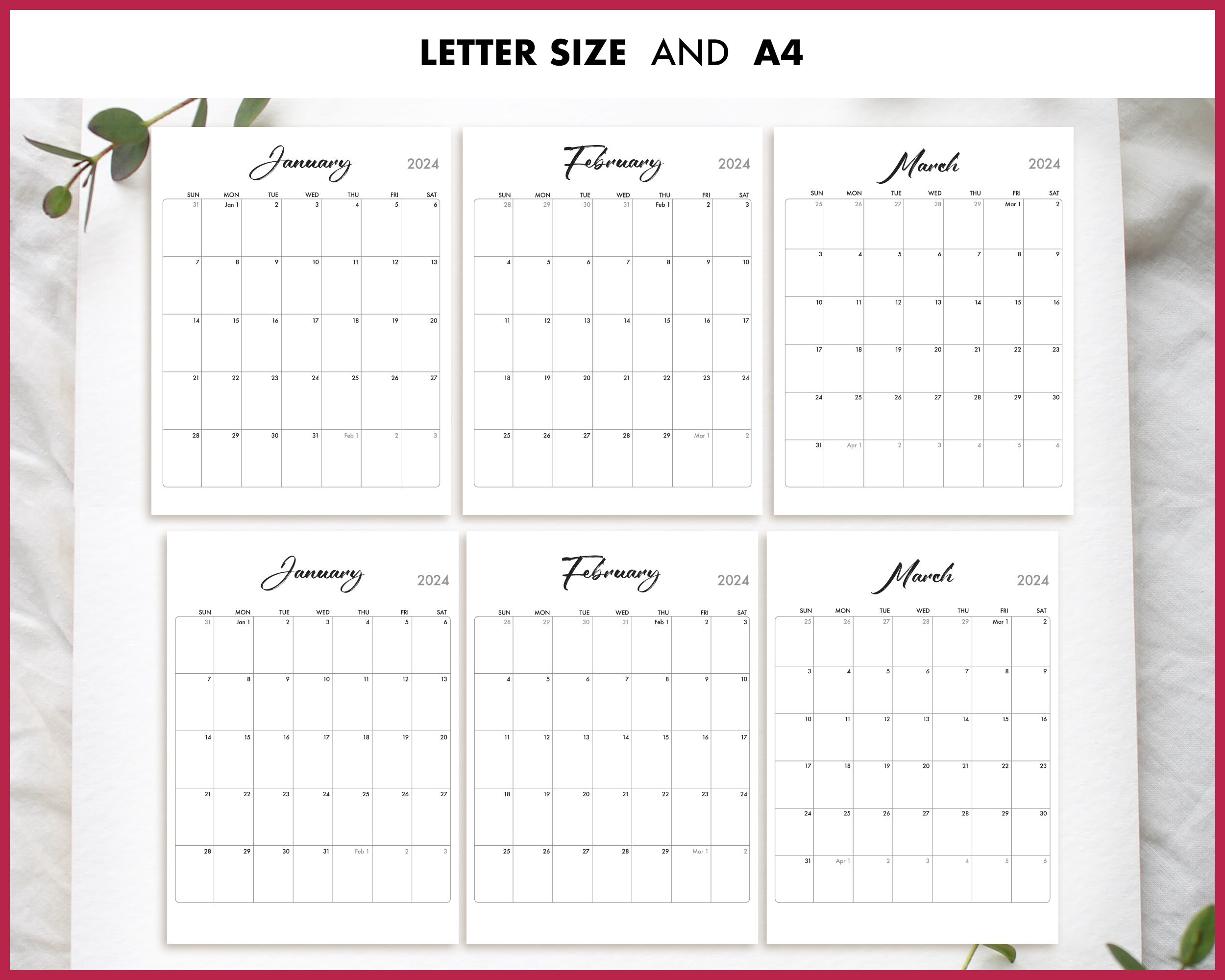 Editable Printable 2024 Simple Calligraphy Desk, 46 OFF