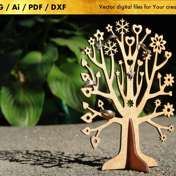 Volumetric Jewelry Tree laser cut Files svg ai pdf dxf jewelry tree digital Pattern Vector plans blueprint model Multilayer 3d drawings