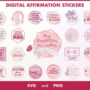 Citações de afirmação SVG, decoração de parede Pacote de afirmações 30 designs, Citação de inspiração svg, PNG adesivos digitais PNG - Clipart, Motivação svg
