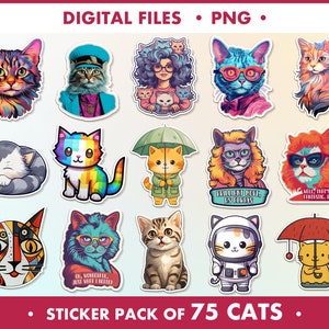 Sticker Pack Varied Cats, Cat Lover Gift, Set of Funny Cat Stickers ...