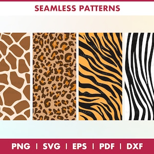 Leopard Print SVG, Tiger Print SVG, Zebra Print SVG, Giraffe Print SVG, modèles sans couture svg, Animal Print SVG Bundle, motif animal svg