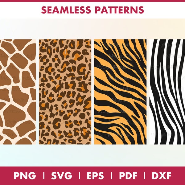 Leopard Print Svg, Tiger Print Svg, Zebra Print Svg, Giraffe Print Svg, seamless patterns svg, Animal Print Svg Bundle, animal pattern svg