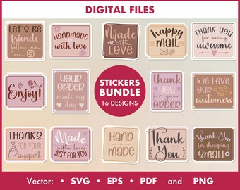 Digital Stickers Thank You png svg, bundle Thank You Svg, Small Business Packaging, made with love svg, for supporting a small business