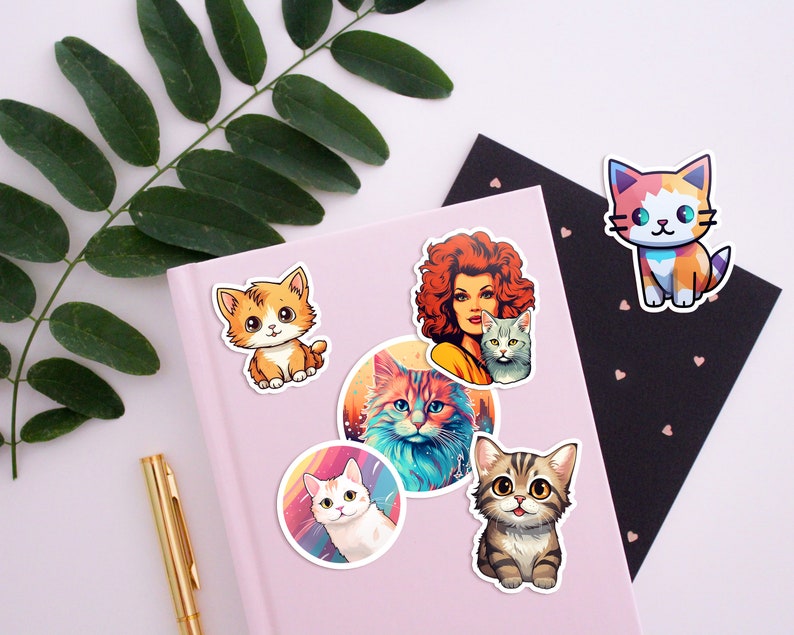 Sticker Pack Varied Cats, Cat Lover Gift, Set of Funny Cat Stickers ...