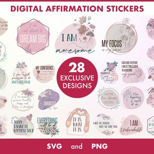 Adesivi di affermazione quotidiana SVG, Inspiration quote svg, PNG Digital Planner Stickers PNG - Clipart, Motivazione quote svg, Line art style