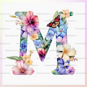 Hello Spring Floral Alphabet, Letter Watercolor Flower, Alphabet ...