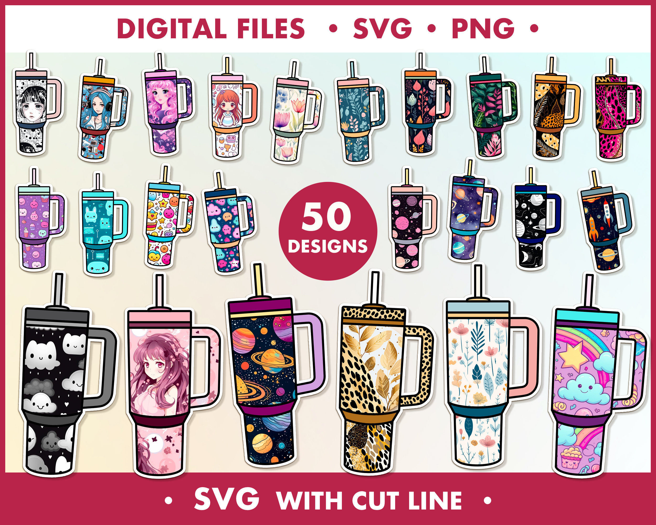 Stanley Tumbler Stickers, Digital Sticker Pack, Coffee Stickers Kawaii ...