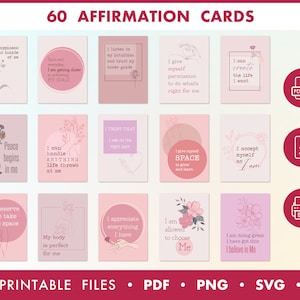 60 Affirmations, Self care Cards, Mindfulness Affirm, motivational Quotes, Positive Quotes for daily meditation and practice more self-love