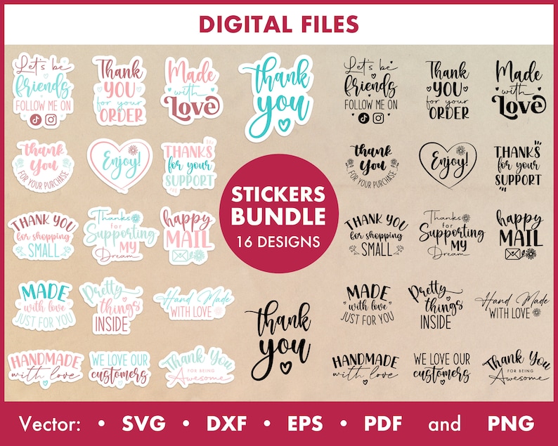 Thank You Stickers SVG, Bundle Thanks Svg, Digital Label Thanks Svg ...
