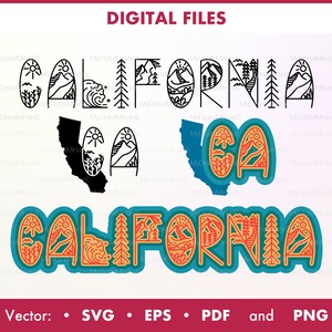 California State Aufkleber SVG PNG, California Wandkunst, digitale Illustration SVG, Staaten Clipart, digitaler Download, Sublimationsdesign