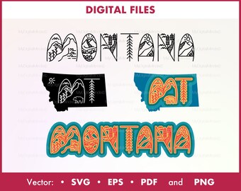 Etiqueta engomada del estado de Montana SVG PNG, arte de la pared de Montana, ilustración digital Svg, imágenes prediseñadas de los estados, descarga digital, diseño de sublimación para imprimir