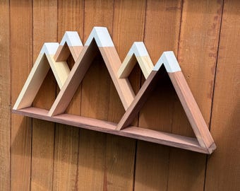 Rustic Wooden Mountain Shelf – Handmade Wall Decor, Gift for Hike Lovers, Organizer for small items