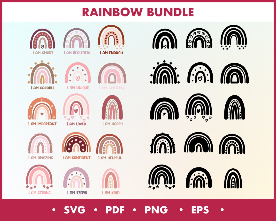 Rainbow SVG Affirmations for Kids Boho Rainbow With Heart - Etsy