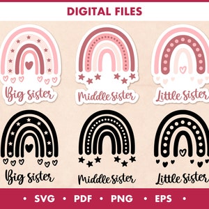 Schwestern SVG, beste Freunde SVG, Regenbogen svg png, Design für Druck oder Schnitt, für beste Schwester, große Schwester svg kleine Schwester svg mittlere Schwester svg