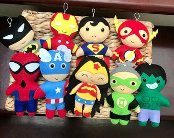 Set 3 or more Super Heroes Felt Ornaments || Super Heroes Felt Doll || Nursery Garland Decoration || Newborn Infant Toddler Ornament