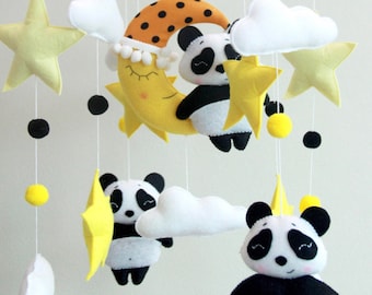 Moon Panda mobile , Moon Panda crib mobile, Baby Mobile , Nursery Mobile,  Baby Shower Gift, Felt Mobile