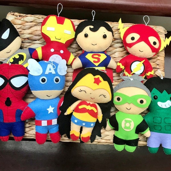 Set 3 or more Super Heroes Felt Ornaments || Super Heroes Felt Doll || Nursery Garland Decoration || Newborn Infant Toddler Ornament
