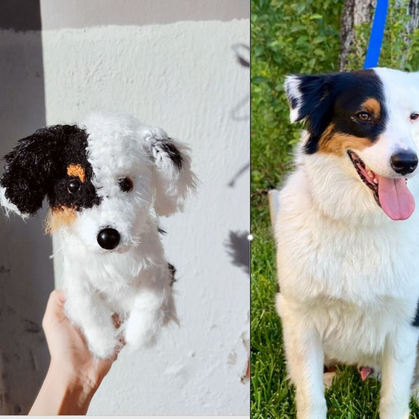 Niestandardowy pies szydełkowy, zwierzęta amigurumi niestandardowe, pomnik zwierzaka szydełkowego, podobny pies, spersonalizowany pies, prezent dla miłośników psów, wypchany pluszowy pies