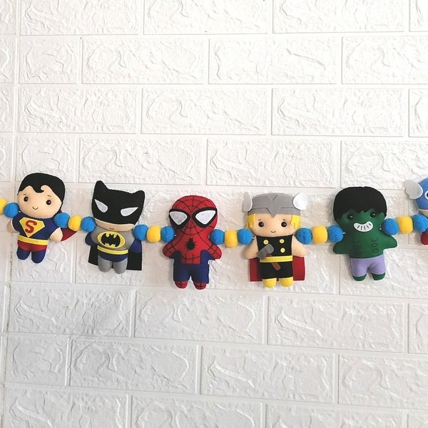 Felt Super Heroes Character ornaments, Captain America, Thor, Hulk, Black Panther, Iron Man, Spider Man, Christmas ornaments