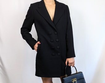 Vintage late 90s 100% wool black minimalist chic double breasted coat by Gianfranco Ferre size S/M