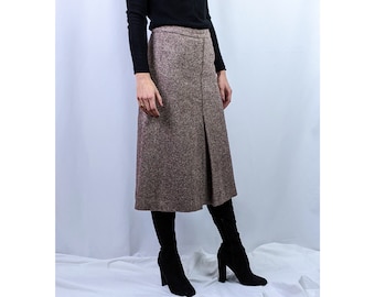 Vintage 1970s minimalist chic essential melange brown beige 100% wool midi skirt size S/M