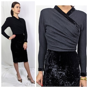 Vintage 1980s Oscar de la Renta cashmere and velvet chic black dress size XS/S