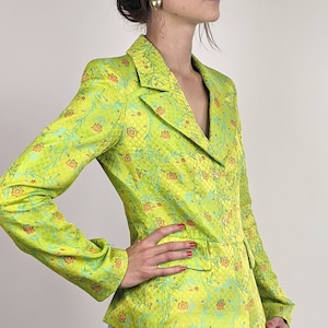 Vintage 1990s Christian Lacroix Bazar lime green embroidered chic baroque blazer size S/M