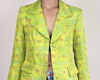 Vintage 1990s Christian Lacroix Bazar lime green embroidered chic baroque blazer size S/M