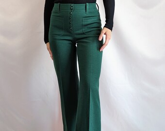 90s does 70s vintage wool blend flared green trousers MOD / casual smart/ pockets / all seasons size S