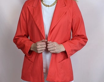 Vintage 1990s Escada by Margaretha Ley 100% wool coral red essential classic simple blazer size S and M