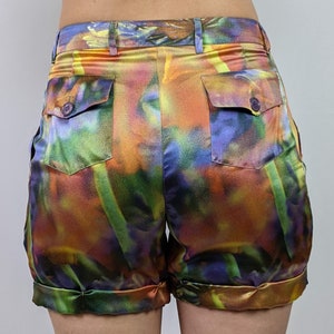 Vintage 1990s/ Y2K 100% silk abstract print multicolor rainbow shorts by Moschino Cheap and Chic size XS/S image 1
