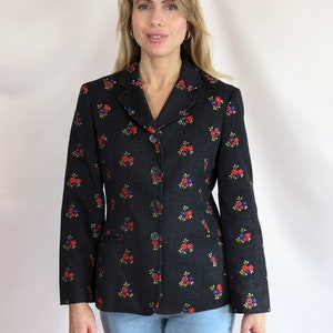 90s Moschino vintage wool blend grey blazer with floral embroidery chic casual smart/ tailored/ Spring/ layering size S/M