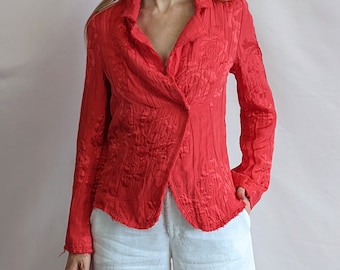 Blazer vintage Christian Lacroix Bazar in misto seta con rose rosse, anni '90, chic, elegante e glamour, taglia S.