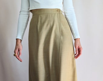 90s Alberta Ferretti minimalist long A line beige skirt/ wool and rayon/ wrap/ chic classy/ Spring Summer Fall/ tailored/ size S